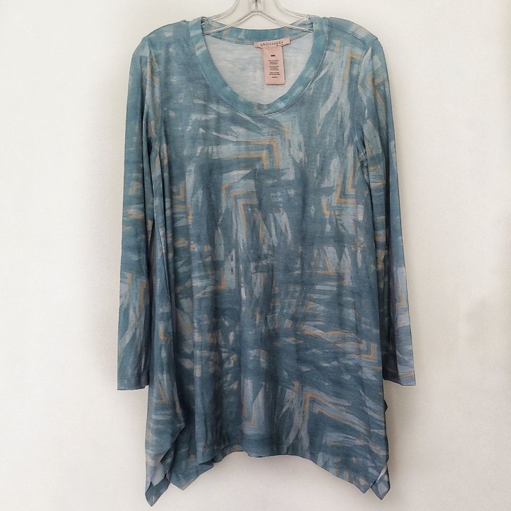 Philosophy Arrow Graphic Blue & Gold Knit Top Size Medium